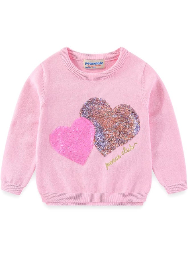 Peacolate Peacolate 18M-7T Toddler Little Girls Sequins Pullover Knitwear Simple Knit Sweater, Heart-pink, 5T - Image 1