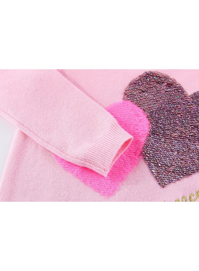 Peacolate Peacolate 18M-7T Toddler Little Girls Sequins Pullover Knitwear Simple Knit Sweater, Heart-pink, 5T - Image 4