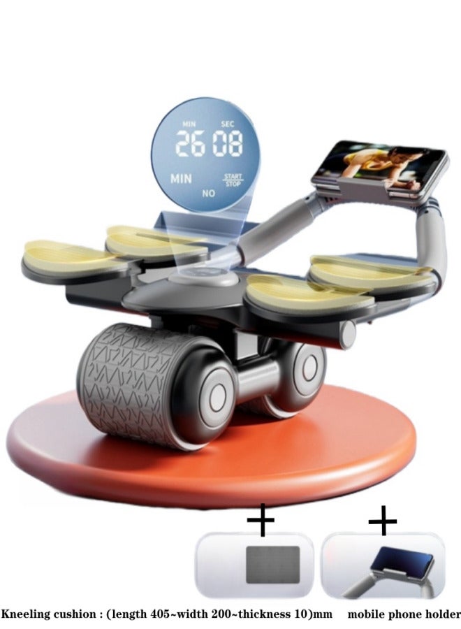 XiuWoo 4-Elbow Support Pad Intelligent New Abdominal Wheel Automatic Rebound Abdominal Wheel Multifunctional Abdominal Control Indoor Elbow Support Sports Equipment - Grey and Black - Image 1