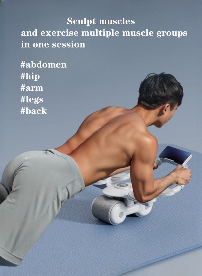 XiuWoo 4-Elbow Support Pad Intelligent New Abdominal Wheel Automatic Rebound Abdominal Wheel Multifunctional Abdominal Control Indoor Elbow Support Sports Equipment - Grey and Black - Image 3