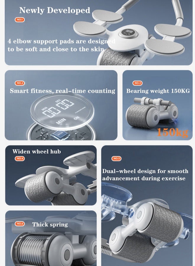 XiuWoo 4-Elbow Support Pad Intelligent New Abdominal Wheel Automatic Rebound Abdominal Wheel Multifunctional Abdominal Control Indoor Elbow Support Sports Equipment - Grey and Black - Image 4