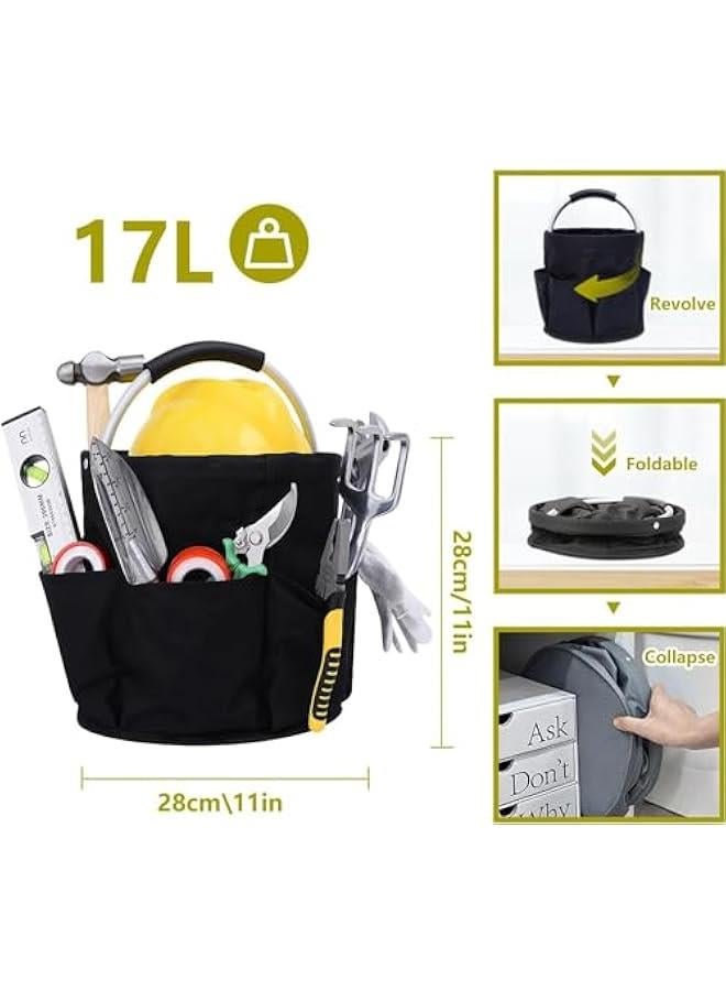 HOOKOR Garden Tool Organizers Bag,17L Garden Tote Storage Bag with 6 Pockets, Home Organizer for Indoor and Outdoor, Tool Kit Holder (Tools NOT Included), 11 x 11,Great Gardening Gift (Black) - Image 2