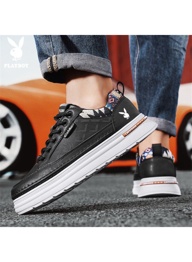 Playboy Men's Shoes  Autumn Winter Casual Thick Sole White Sneakers Fashion Sports Shoes Black Size 39 - Image 1