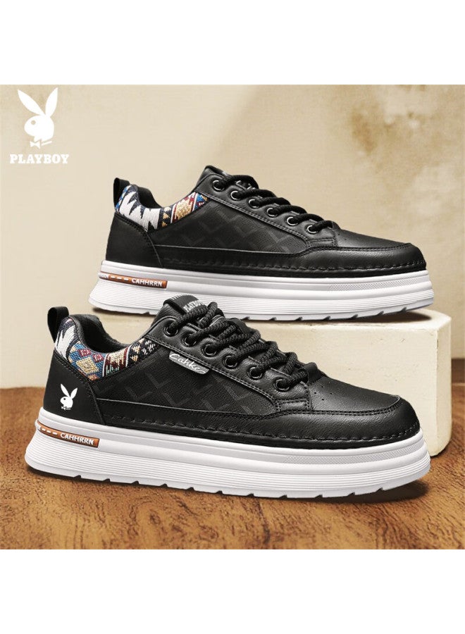 Playboy Men's Shoes  Autumn Winter Casual Thick Sole White Sneakers Fashion Sports Shoes Black Size 39 - Image 2