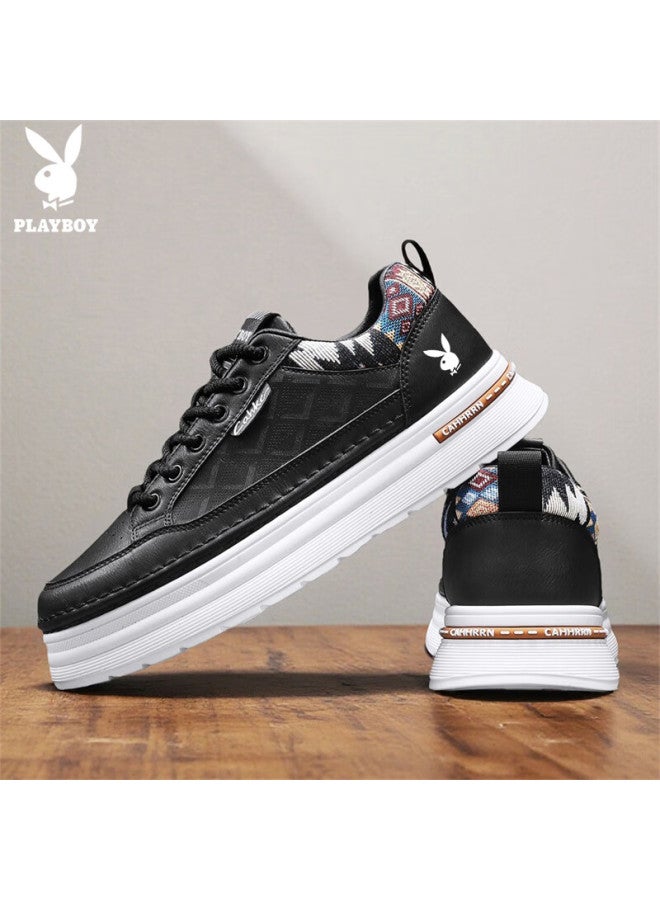Playboy Men's Shoes  Autumn Winter Casual Thick Sole White Sneakers Fashion Sports Shoes Black Size 39 - Image 3