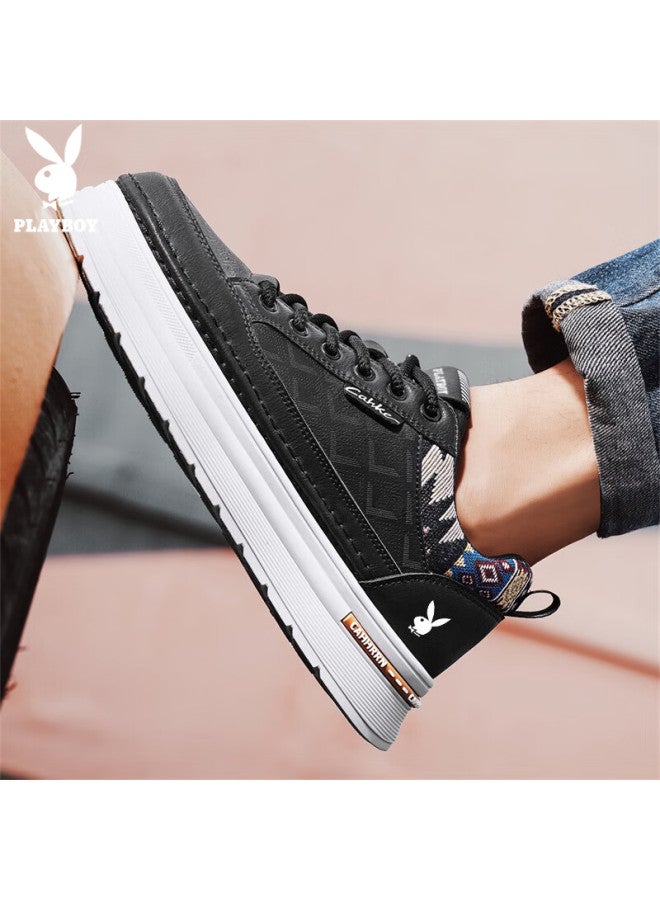 Playboy Men's Shoes  Autumn Winter Casual Thick Sole White Sneakers Fashion Sports Shoes Black Size 39 - Image 5