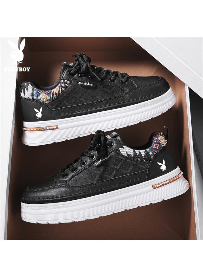 Playboy Men's Shoes  Autumn Winter Casual Thick Sole White Sneakers Fashion Sports Shoes Black Size 39 - Image 4