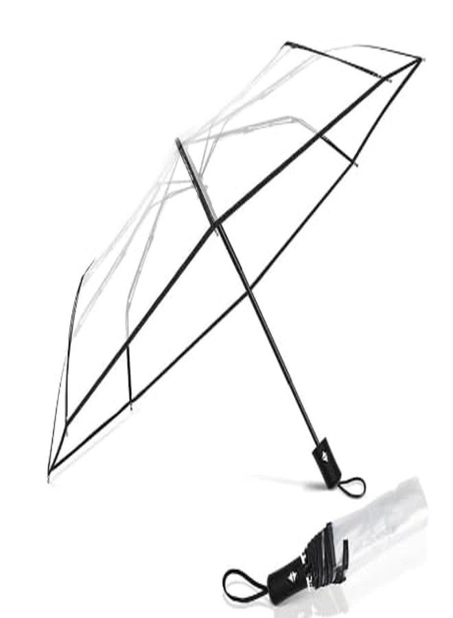 ISABRELLA Clear Folding Umbrella for Rain & Sun Protection, Transparent Compact Umbrella for Women, Windproof Lightweight Travel Umbrella for Outdoor, Commute - Image 1
