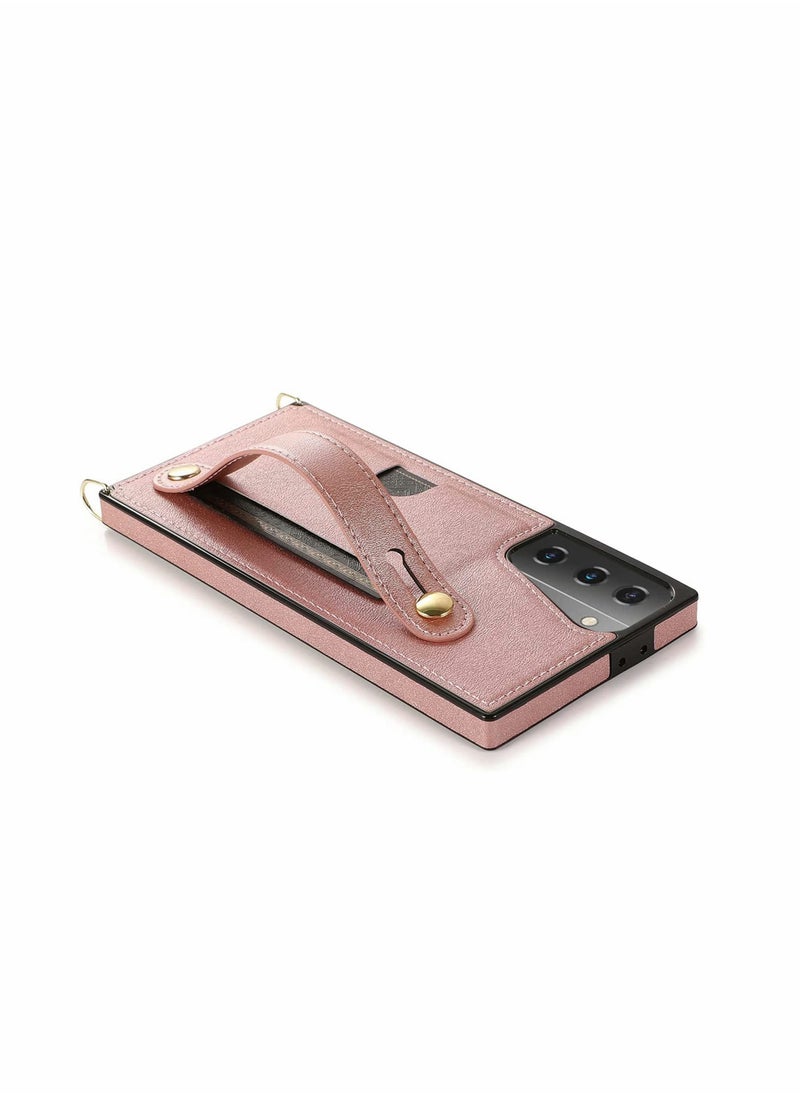 KASTWAVE For Samsung Galaxy S21 Plus Case Cover S21 Wallet Case Removable Adjustable Leather Strap Crossbody Card Holders Case Neck Strap Lanyard Purse Shoulder Strap Purse Case (Rose Gold)  - Image 5