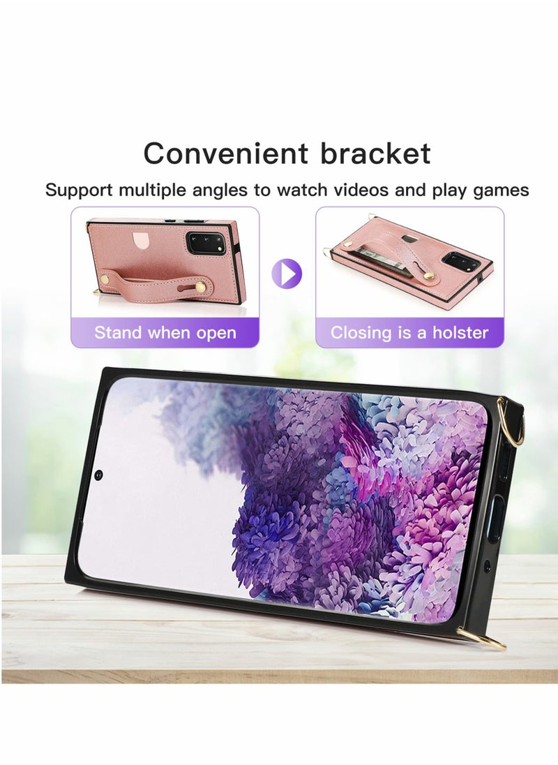 KASTWAVE For Samsung Galaxy S21 Plus Case Cover S21 Wallet Case Removable Adjustable Leather Strap Crossbody Card Holders Case Neck Strap Lanyard Purse Shoulder Strap Purse Case (Rose Gold)  - Image 4