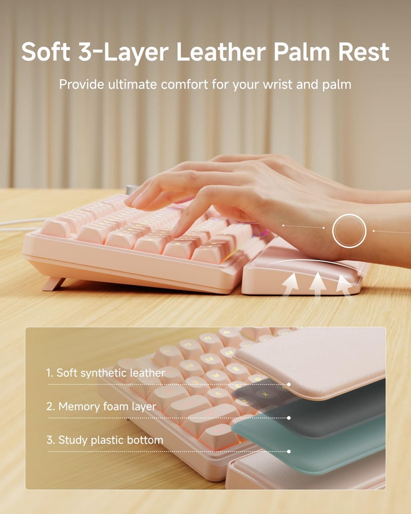 EWEADN C98 Wired Keyboard and Mouse Combo, Wired Computer Keyboards with Wrist Palm, Double-Shot Keycaps, Silent RGB Backlight Keyboard for Windows/MAC/PC (Creamy Pink) - Image 4