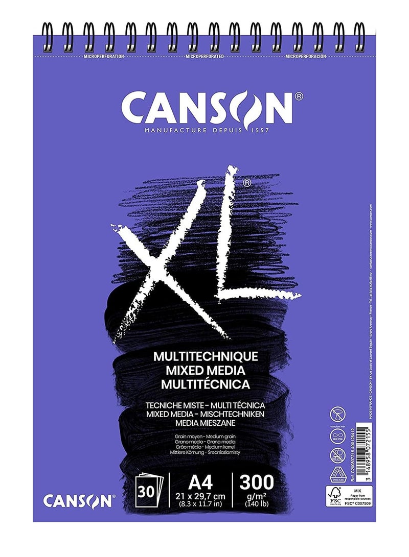 CANSON A4 Size Mixed Media Technique Pad For Art With Textured Medium Grain 300gsm Paper For Professional Artists - Image 1