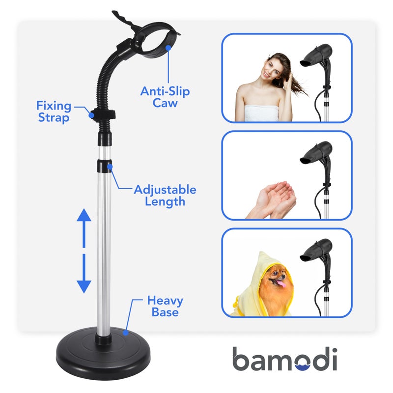 Bamodi Hair Dryer Holder Black - Hands-Free Hair Drying Metal Stand with 360Â° Rotation, Adjustable Height - Countertop or Wall Mount - Stylish and Convenient Storage Solution for Bathroom - Image 5