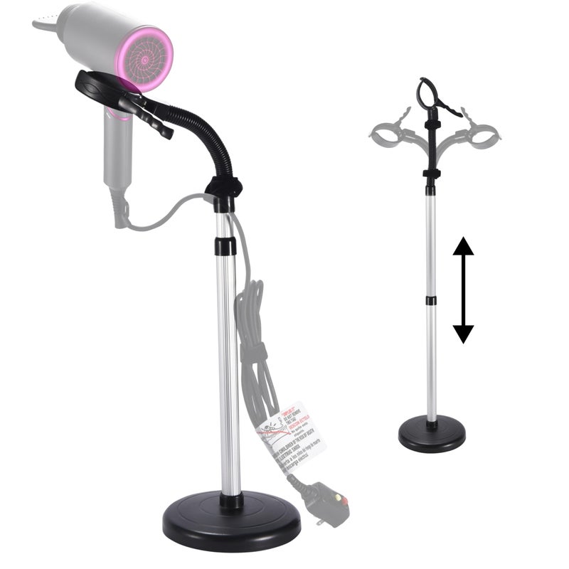 Bamodi Hair Dryer Holder Black - Hands-Free Hair Drying Metal Stand with 360Â° Rotation, Adjustable Height - Countertop or Wall Mount - Stylish and Convenient Storage Solution for Bathroom - Image 1