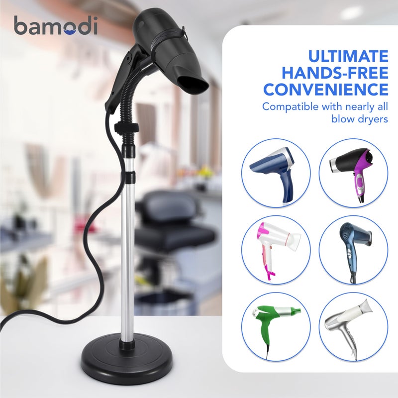 Bamodi Hair Dryer Holder Black - Hands-Free Hair Drying Metal Stand with 360Â° Rotation, Adjustable Height - Countertop or Wall Mount - Stylish and Convenient Storage Solution for Bathroom - Image 4