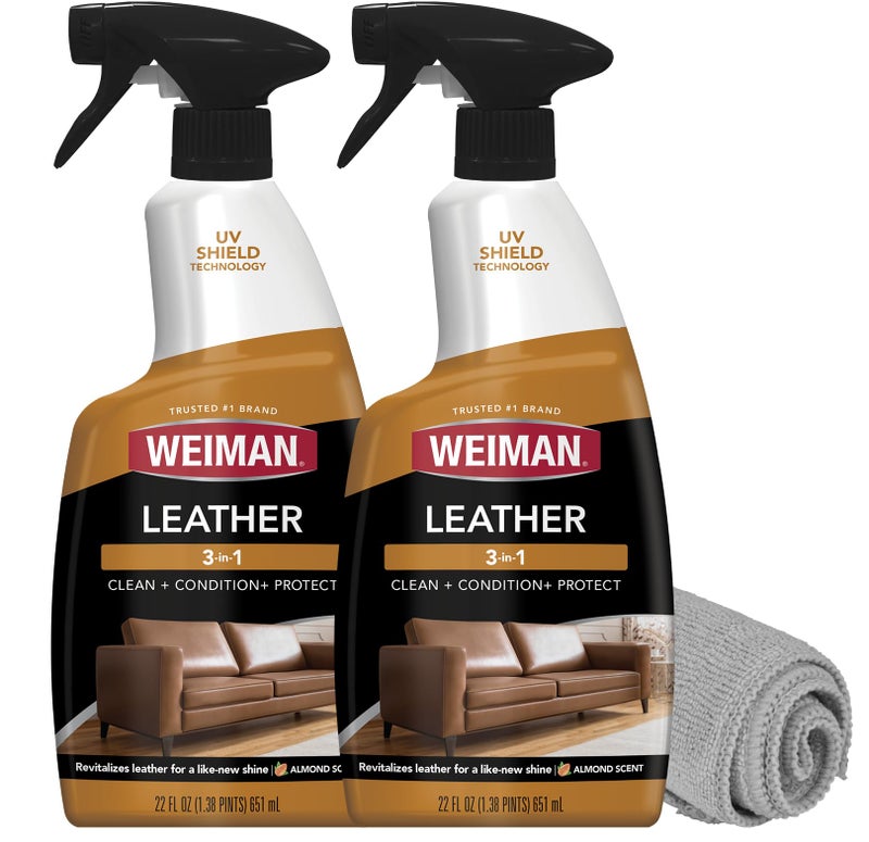 Weiman Leather Cleaner Conditioner & Protector for Couches, Boots, Chairs, Bags, Purses & Auto Interior with Microfiber Towel Included (2 Pack) - Image 1