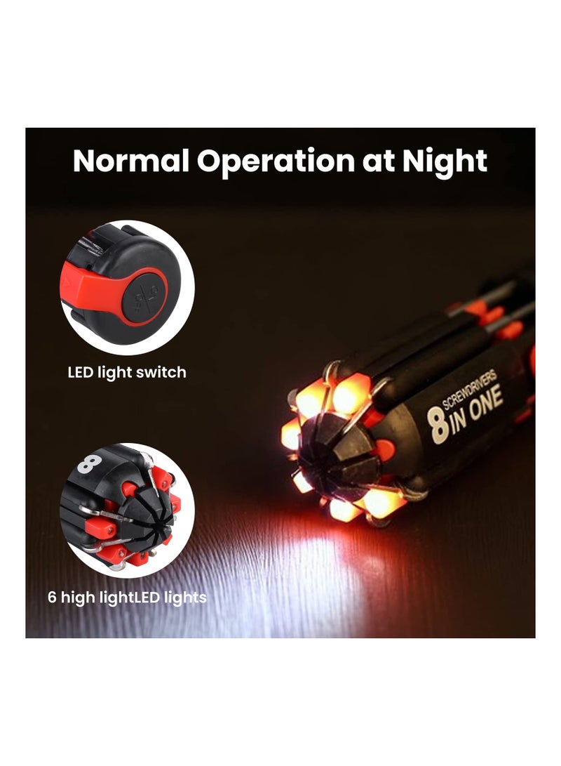 KASTWAVE طقم مفكات 8 في 1، أدوات صيانة عامة مفك ربط مع ضوء عمل لأعمال الإصلاح الليلية مجموعة أدوات الإصلاح المنزلية حقيبة مفكات محمولة لصيانة الأعمال اليدوية وإصلاحات الليل - Image 3