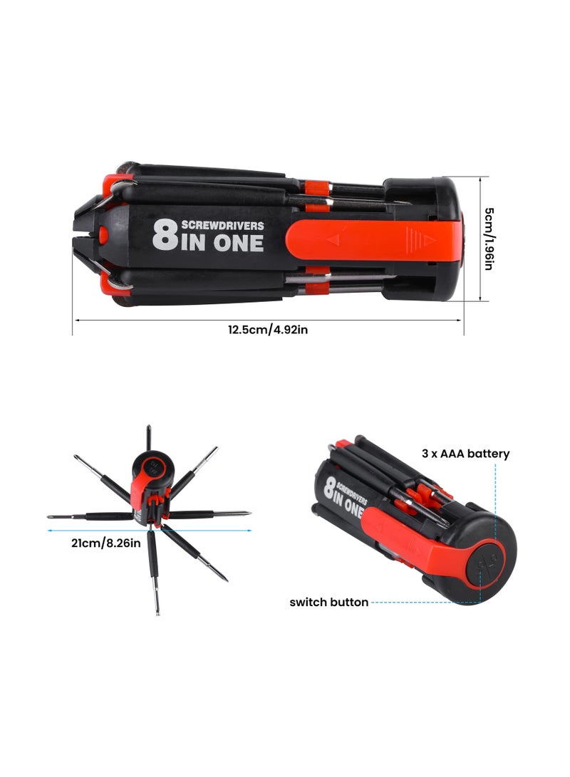 KASTWAVE طقم مفكات 8 في 1، أدوات صيانة عامة مفك ربط مع ضوء عمل لأعمال الإصلاح الليلية مجموعة أدوات الإصلاح المنزلية حقيبة مفكات محمولة لصيانة الأعمال اليدوية وإصلاحات الليل - Image 4