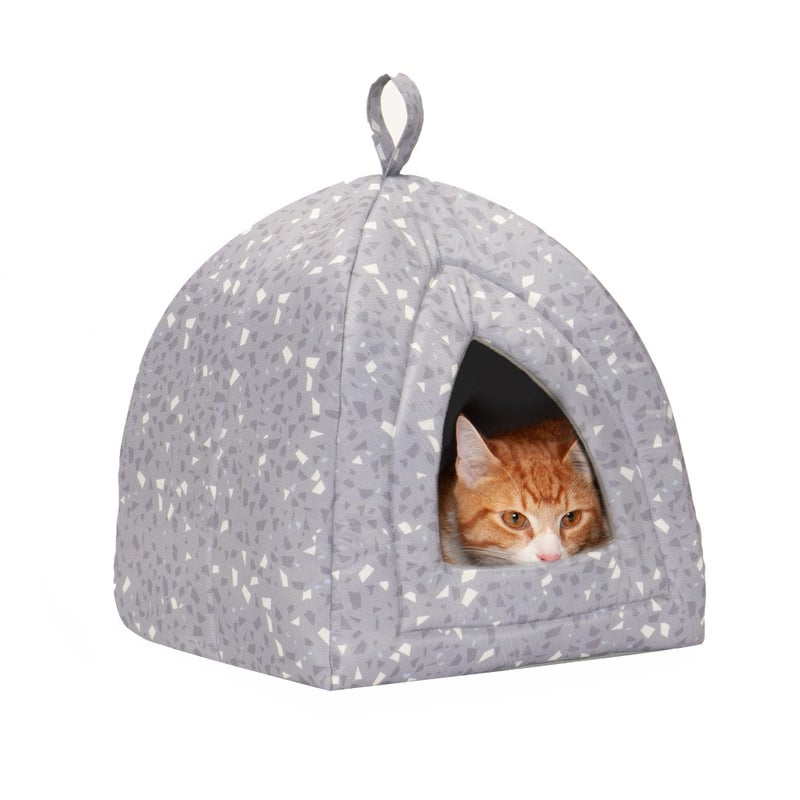 Furhaven Cat Bed Cave for Indoor Cats Small Dogs Washable Foldable w Removable Cushion Polycanvas Print Pet Tent Gray Terazzo Small - Image 2