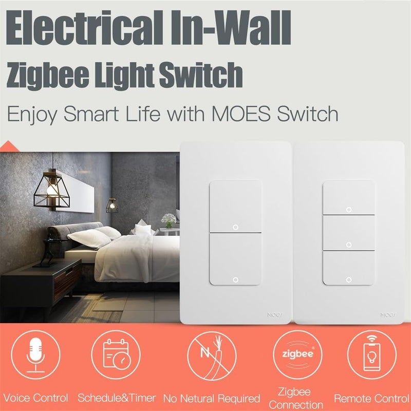 تايوا Zigbee مفتاح ذكي للمنزل مع وظيفة العودة الزنبركية، أحادي الاتجاه، التحكم الصوتي، التطبيق اللاسلكي، متوافق مع Alexa. - Image 3