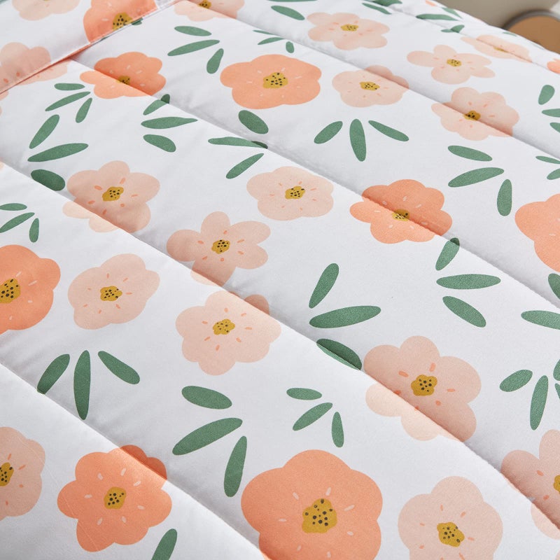Uozzi Bedding طقم سرير أبيض مكون من 4 قطع للفتيات الصغيرات بنمط زهور برتقالية لفصل الخريف والشتاء. - Image 5
