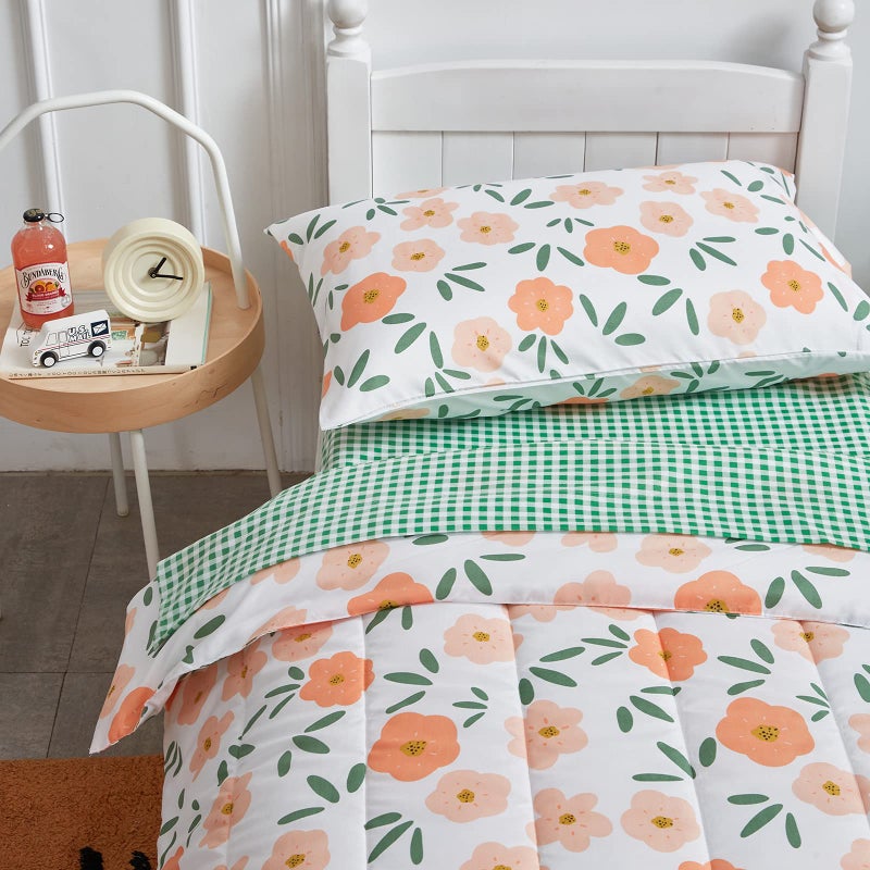 Uozzi Bedding طقم سرير أبيض مكون من 4 قطع للفتيات الصغيرات بنمط زهور برتقالية لفصل الخريف والشتاء. - Image 4