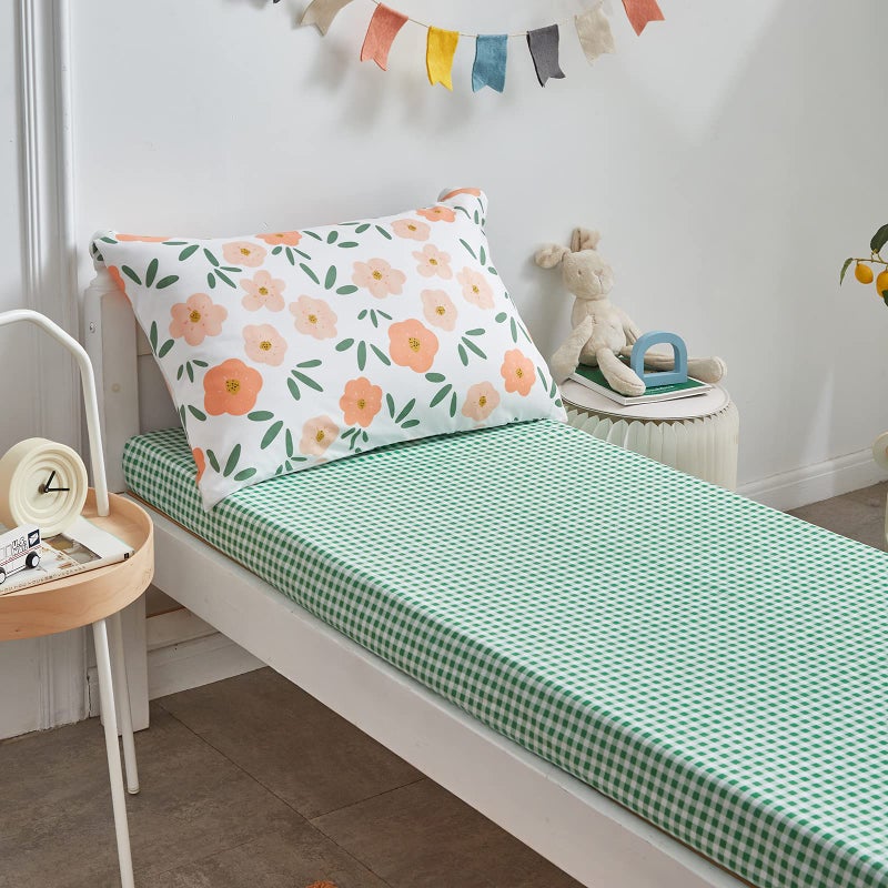 Uozzi Bedding طقم سرير أبيض مكون من 4 قطع للفتيات الصغيرات بنمط زهور برتقالية لفصل الخريف والشتاء. - Image 3