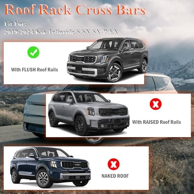 rayihni حامل سقف قضبان عرضية متوافقة مع كيا تيليورايد S SX SX-P EX من 2019-2024، قضبان سقف ألمنيوم تناسب حاملة الأمتعة على السطح، قوارب كاياك، قوارب كنو - Image 2