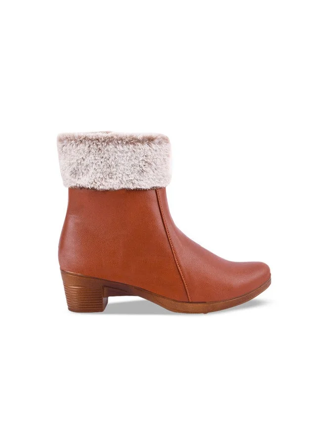 شوتوبيا Shoetopia Women’s  Ankle Boots with Faux Fur Lining | Stylish Winter Block Heel Zip Closure Boots for Casual & Party Footwear