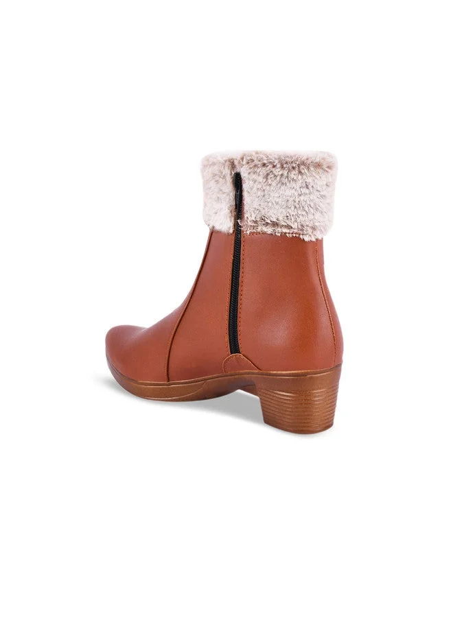 شوتوبيا Shoetopia Women’s  Ankle Boots with Faux Fur Lining | Stylish Winter Block Heel Zip Closure Boots for Casual & Party Footwear