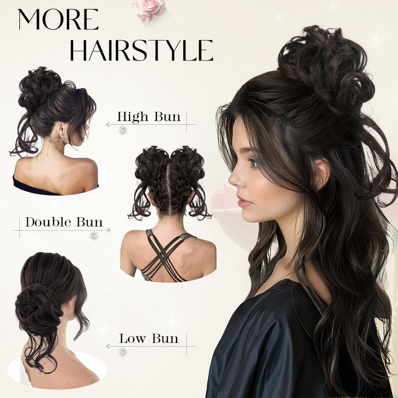 SOFEIYAN Hairpiece with Elastic Band, Curly Bun Hairpiece with Hair Updo Hairstyles, Synthetic Messy Bun Hair, Tousled Updo Hairpieces for Women, Natural Black - Image 4