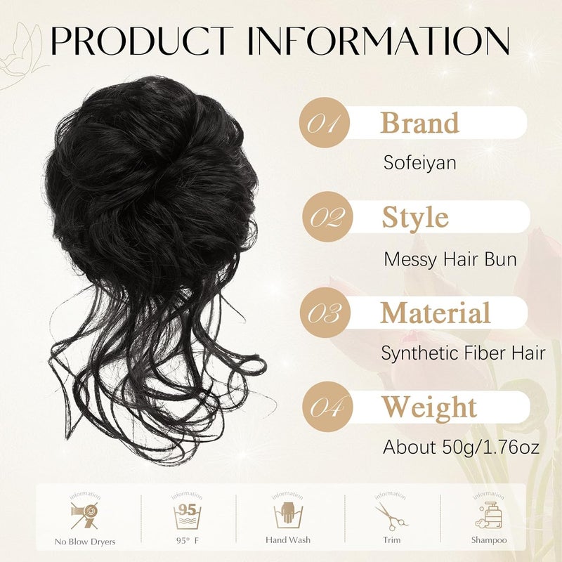 SOFEIYAN Hairpiece with Elastic Band, Curly Bun Hairpiece with Hair Updo Hairstyles, Synthetic Messy Bun Hair, Tousled Updo Hairpieces for Women, Natural Black - Image 2