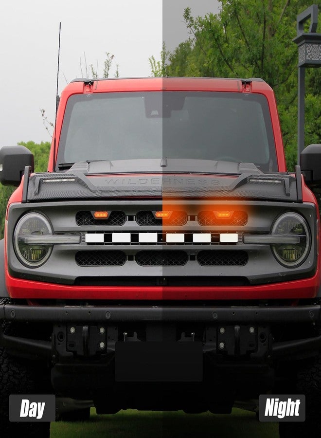 EVGoXMods Front Mesh Grille Inserts & Amber Light Compatible with 2021-2024 Ford Bronco Big Bend Outer Banks Grill Frame Trim Covers Accessories - Image 4