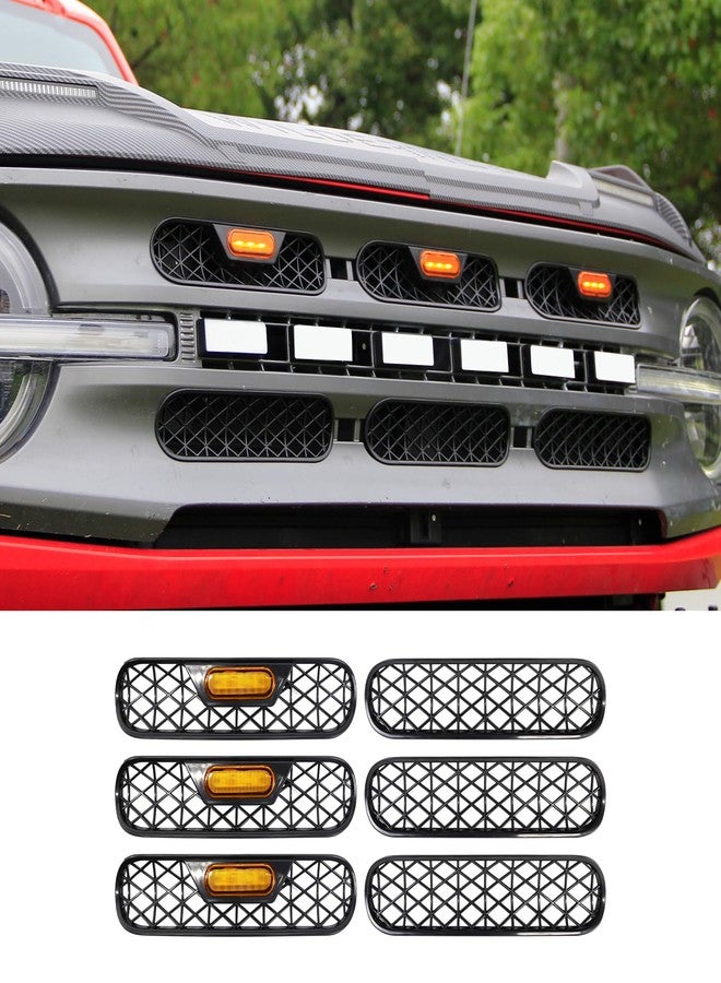 EVGoXMods Front Mesh Grille Inserts & Amber Light Compatible with 2021-2024 Ford Bronco Big Bend Outer Banks Grill Frame Trim Covers Accessories - Image 1