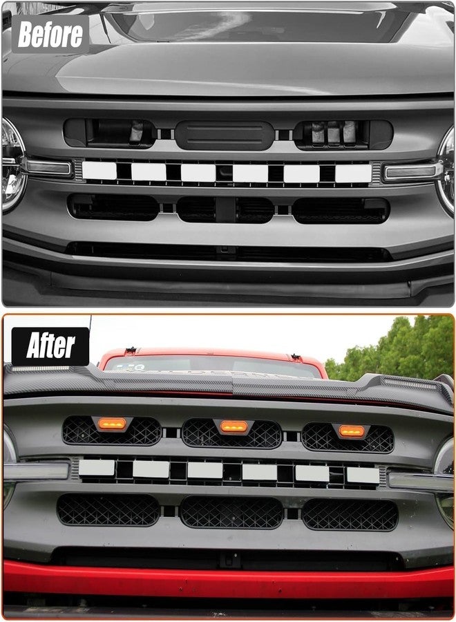 EVGoXMods Front Mesh Grille Inserts & Amber Light Compatible with 2021-2024 Ford Bronco Big Bend Outer Banks Grill Frame Trim Covers Accessories - Image 3