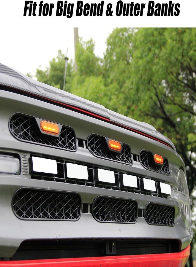 EVGoXMods Front Mesh Grille Inserts & Amber Light Compatible with 2021-2024 Ford Bronco Big Bend Outer Banks Grill Frame Trim Covers Accessories - Image 2