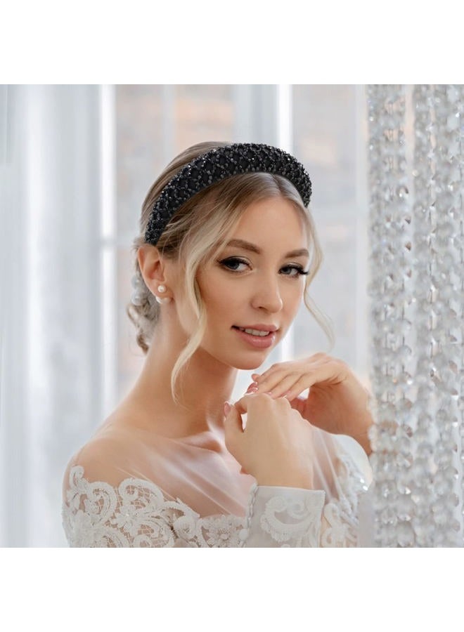 YISSION 1PC Black Rhinestone Headband for Women Girls Non Slip Head Bands Fashion Jeweled Hairband Sparkly Crystal Headbands for Women Bling Hair Accessories for Women Girls Wedding Prom Holiday - Image 5
