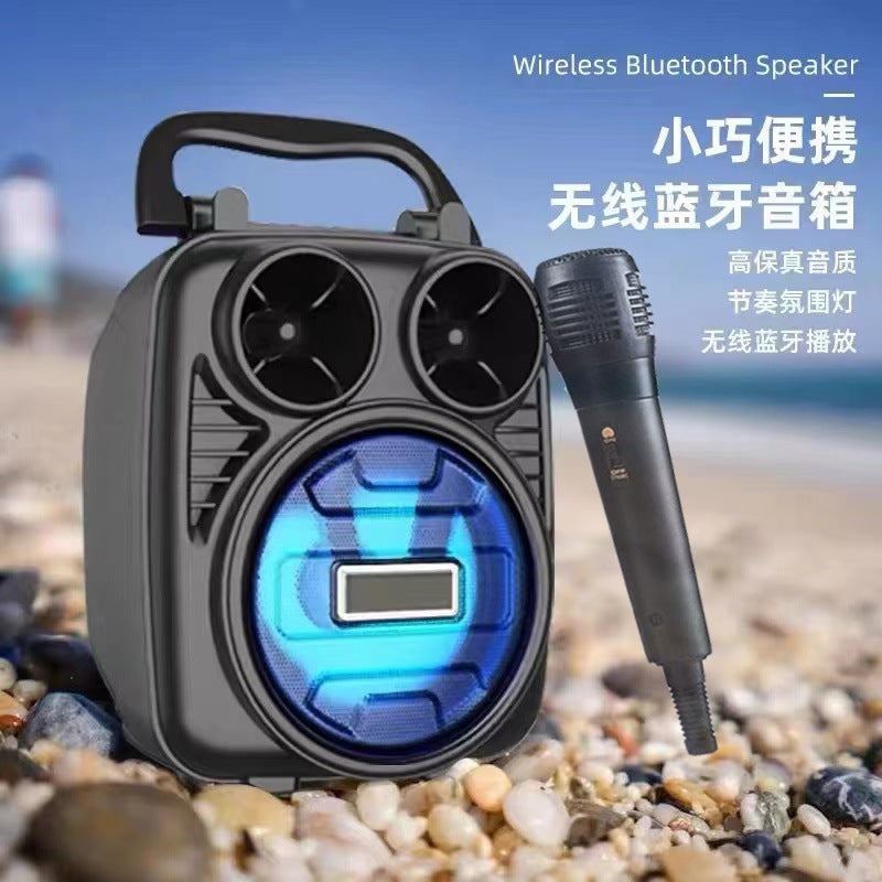 Wireless Bluetooth Speaker Microphone Karaoke Integrated Small Audio Outdoor Portable Subwoofer Home Desktop Mini Audio Red - Image 3