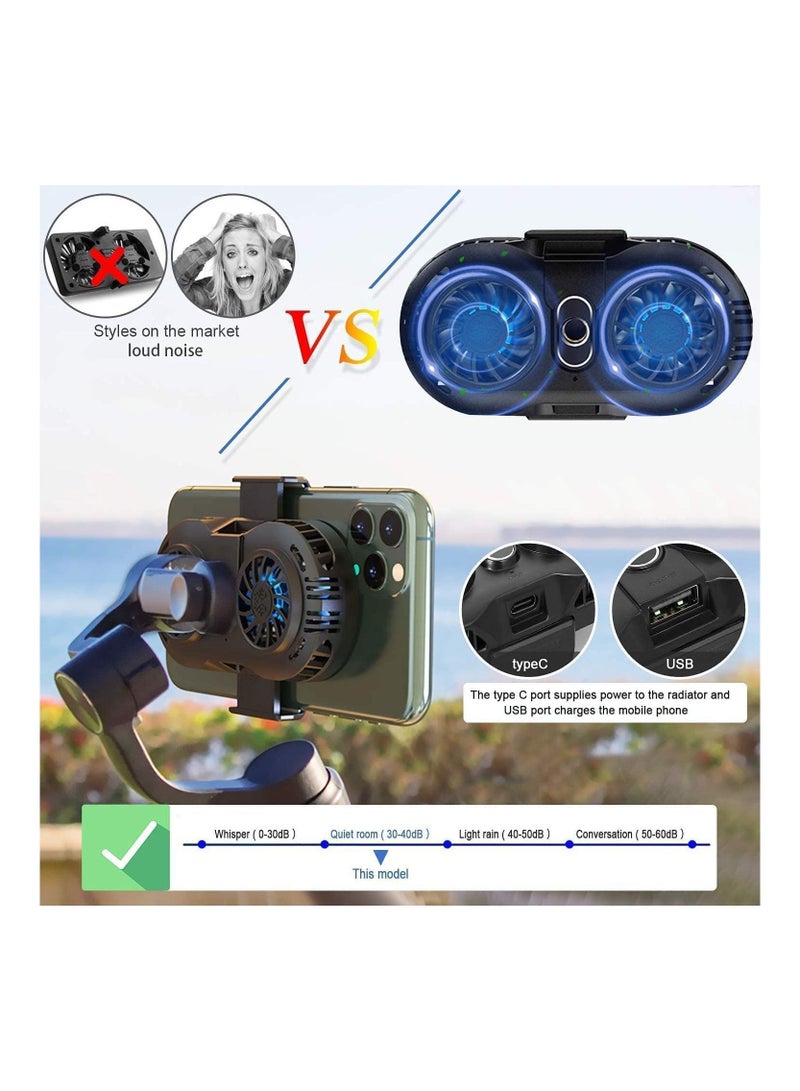 إسكدنيا Phone Cooler Fan Game Pad Holder Radiator with Dual Semiconductor Cooling Chip, Cellphone USB Case for Mobile Gaming, TikTok Live Streaming, Car Driving, Outdoor Vlog - Image 3