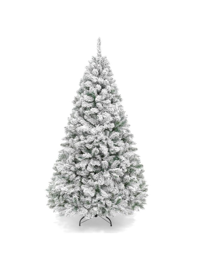 NIBEMINENT شجرة عيد الميلاد المخملية NIBEMINENT بطول 8 أقدام، شجرة عيد الميلاد الاصطناعية شجرة الصنوبر مع 1350 فرع وثلج، تجميع سريع، مفصلات معدنية وقاعدة قابلة للطي مناسبة للتفاعل العائلي (8 أقدام) - Image 1