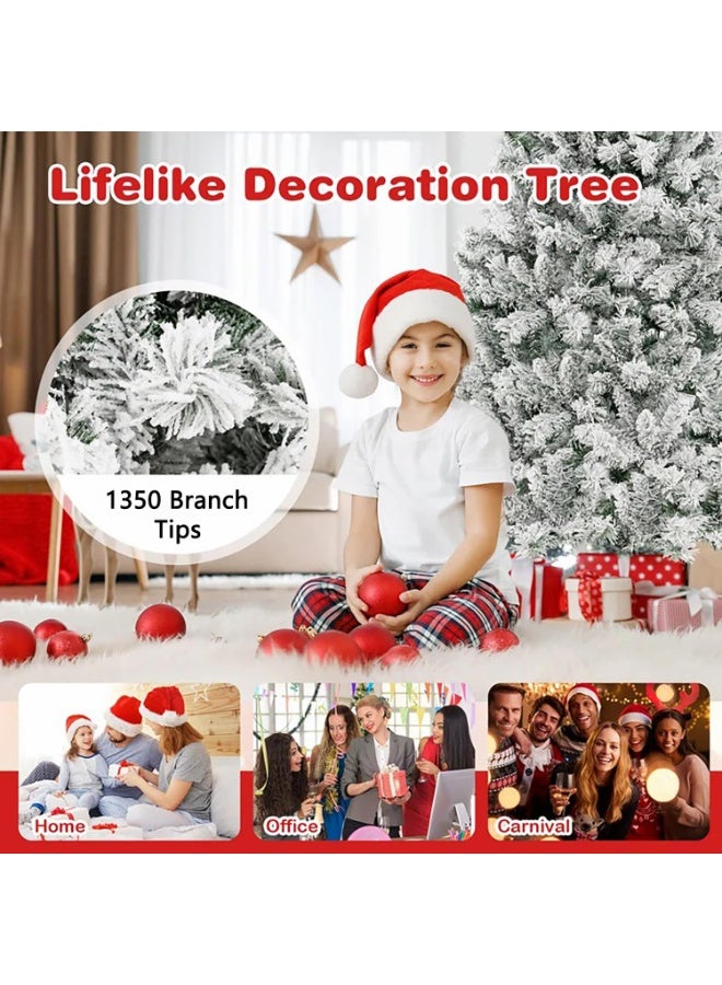 NIBEMINENT شجرة عيد الميلاد المخملية NIBEMINENT بطول 8 أقدام، شجرة عيد الميلاد الاصطناعية شجرة الصنوبر مع 1350 فرع وثلج، تجميع سريع، مفصلات معدنية وقاعدة قابلة للطي مناسبة للتفاعل العائلي (8 أقدام) - Image 5