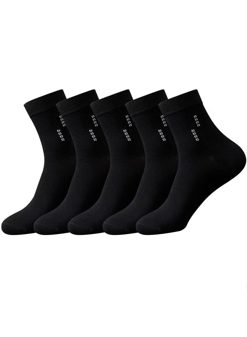 5-Pair 100% Cotton Men's Socks: Mid-Calf, Formal, Moisture-Wicking, Suitable for All Seasons in a Variety of Colors for Business Casual Wear - Image 1