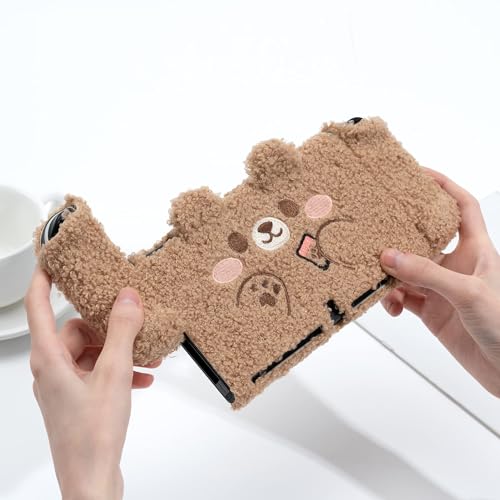 GeekShare Cute Plush Protective Case Cover Compatible with Switch - Shock-Absorption and Anti-Scratch - Plush Bear (for Switch OLED) - Image 5