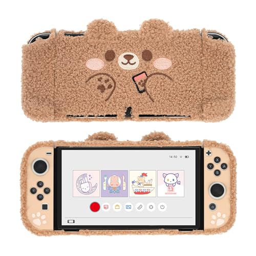 GeekShare Cute Plush Protective Case Cover Compatible with Switch - Shock-Absorption and Anti-Scratch - Plush Bear (for Switch OLED) - Image 1