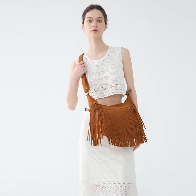 Dora & Liz Fringe Hobo Bags for Women Vintage Suede Crossbody Bag Hippie Western Cowgirl Purses Tassel Shoulder Bag - Image 2