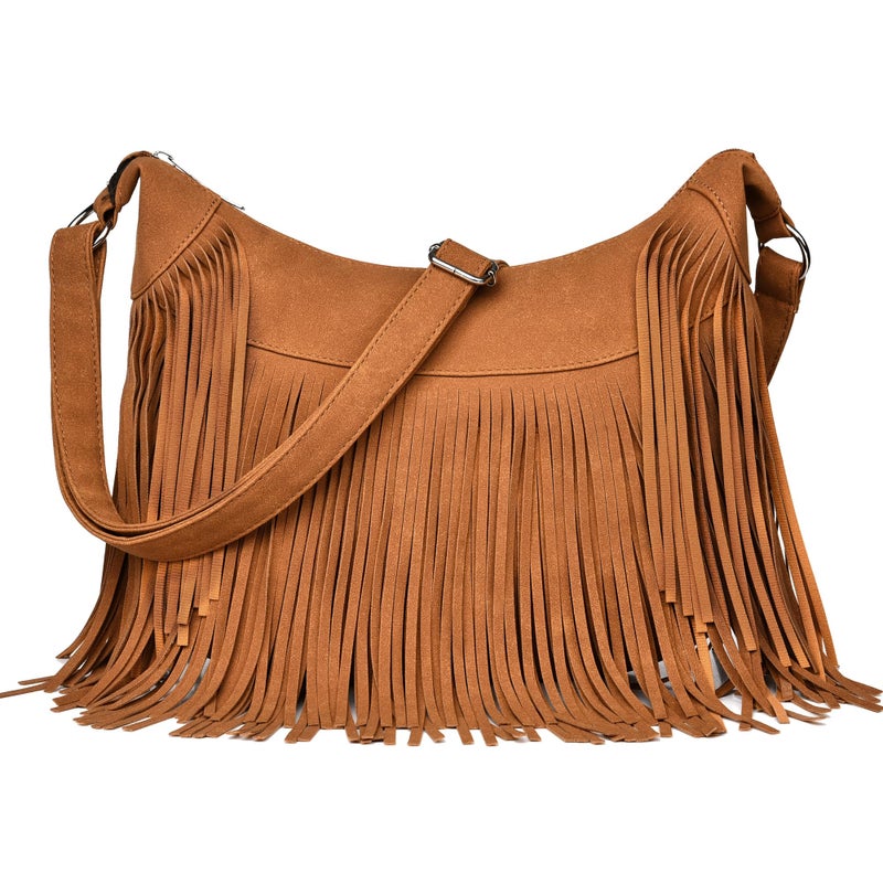 Dora & Liz Fringe Hobo Bags for Women Vintage Suede Crossbody Bag Hippie Western Cowgirl Purses Tassel Shoulder Bag - Image 1