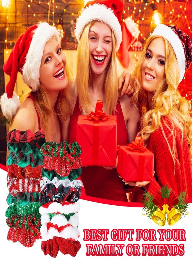 Giegxin 100 Pcs Christmas Scrunchies Bulk Hair Scrunchies Soft Elastic Snowflake Sequins Hair Scrunchy Ties Buffalo Plaid Glittery Rope Ponytail Holder for Women Gifts Xmas Accessories - Image 2