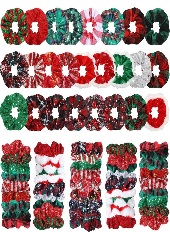 Giegxin 100 Pcs Christmas Scrunchies Bulk Hair Scrunchies Soft Elastic Snowflake Sequins Hair Scrunchy Ties Buffalo Plaid Glittery Rope Ponytail Holder for Women Gifts Xmas Accessories - Image 1