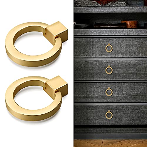 Dannisly Cabinet Knobs Gold Drawer Ring Pulls 1.57" Diameter Single Hole Zinc Alloy Round Cabinet Handles Bathroom Cabinet Hardware, Pack of 2 - Image 4