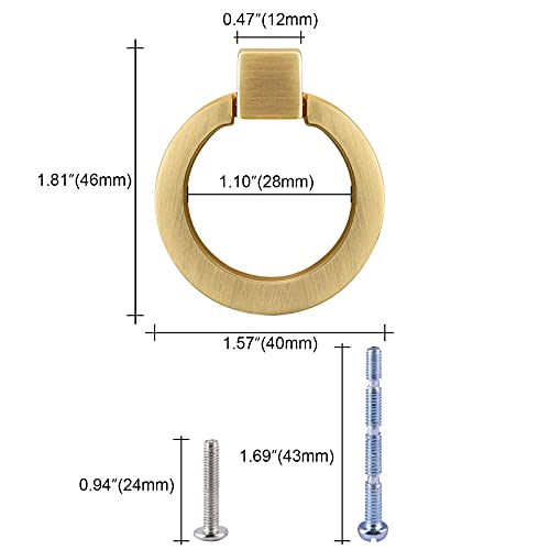 Dannisly Cabinet Knobs Gold Drawer Ring Pulls 1.57" Diameter Single Hole Zinc Alloy Round Cabinet Handles Bathroom Cabinet Hardware, Pack of 2 - Image 2